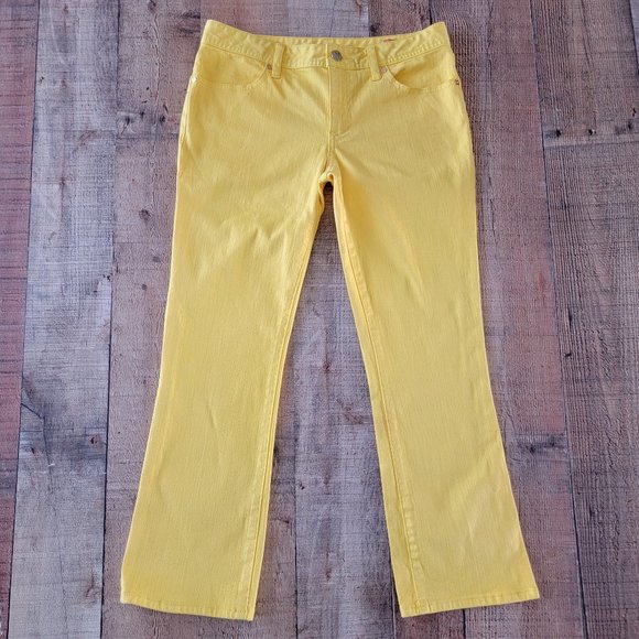 Tory Burch Cropped Slim Boot Dandelion Yellow Jeans 28 - Picture 2 of 16